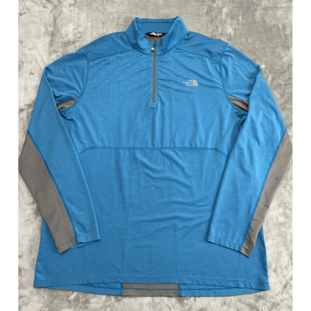The North Face 1/4 Zip Shirt Men XL  Blue Gray Flash Dry Stretch Lightweight Run